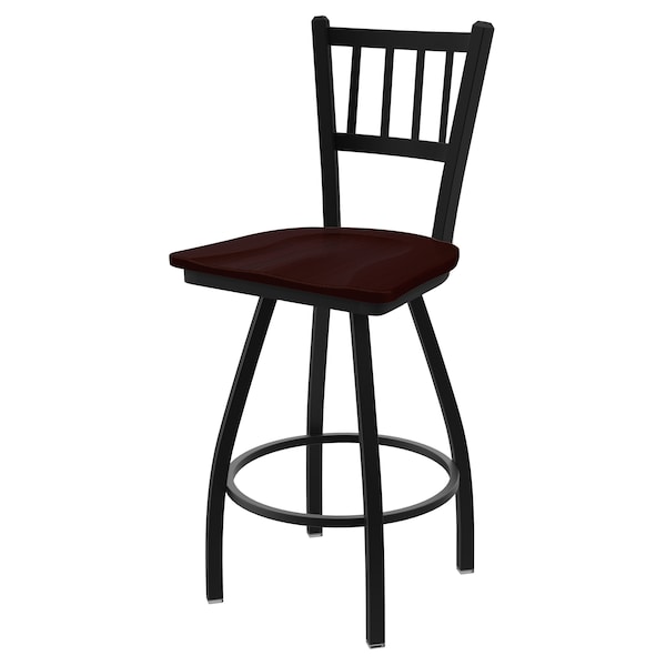 36" Swivel Bar Stool, Black Wrinkle, Dark Cherry Oak Seat